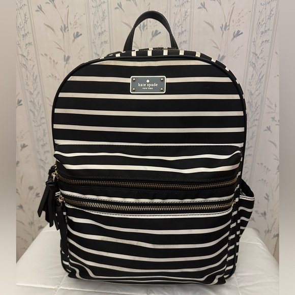 Kate Spade Black and White Striped Nylon Backpack - Picture 1 of 16